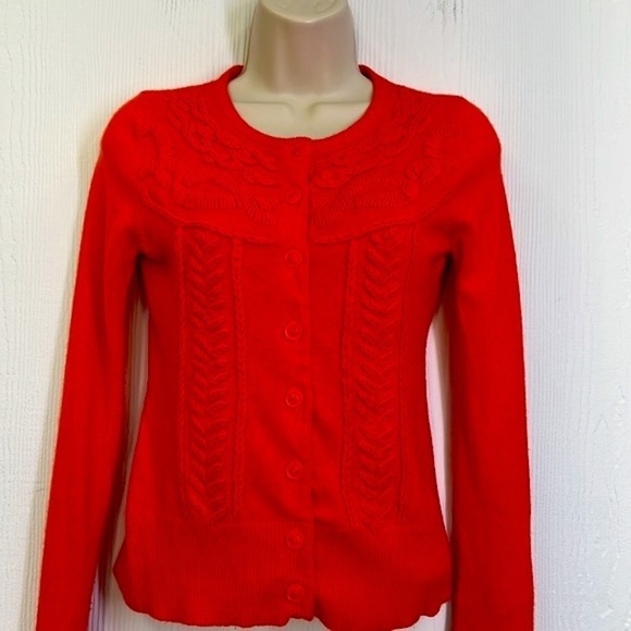 Tabitha - Anthropologie Orange Embroidered Flowers Button Up Cardigan Size XS - Picture 3 of 11